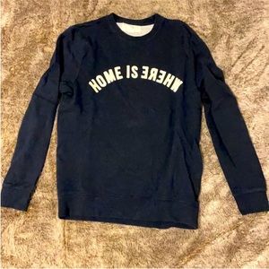 H&M crewneck sweatshirt Home is Where patchwork medium navy blue pullover